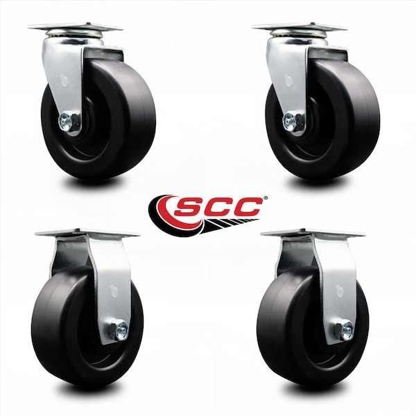 5 Inch Polyolefin Caster Set with Ball Bearings 2 Swivel 2 Rigid SCC